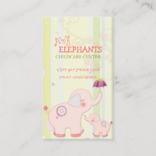 Cute Rosa Elephant Childcare Daycare Visitkort