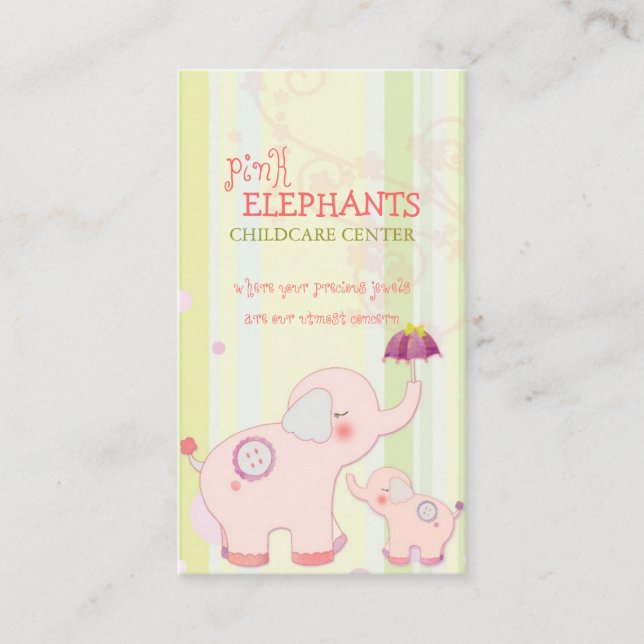 Cute Rosa Elephant Childcare Daycare Visitkort (Framsida)