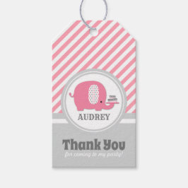 Cute Rosa Elephant First Birthday Presentetikett