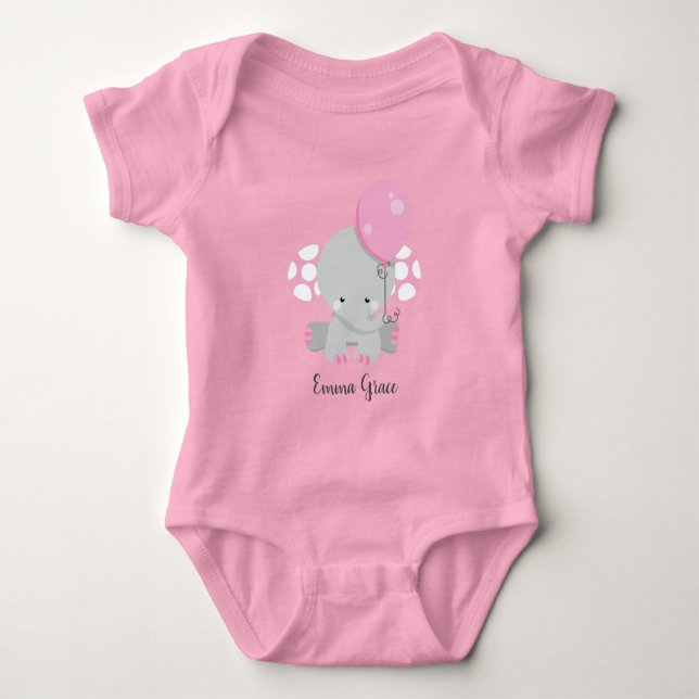 Cute Rosa Elephant Flicka Monogram Tutu T Shirt (Framsida)