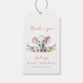 Cute Rosa Elephant Flicka Shower Tack Presentetikett