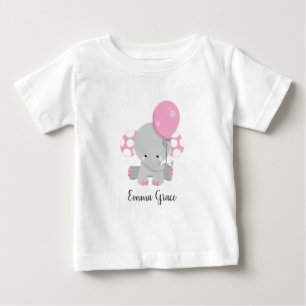 Cute Rosa Elephant Girl Baby Monogram T-shirt