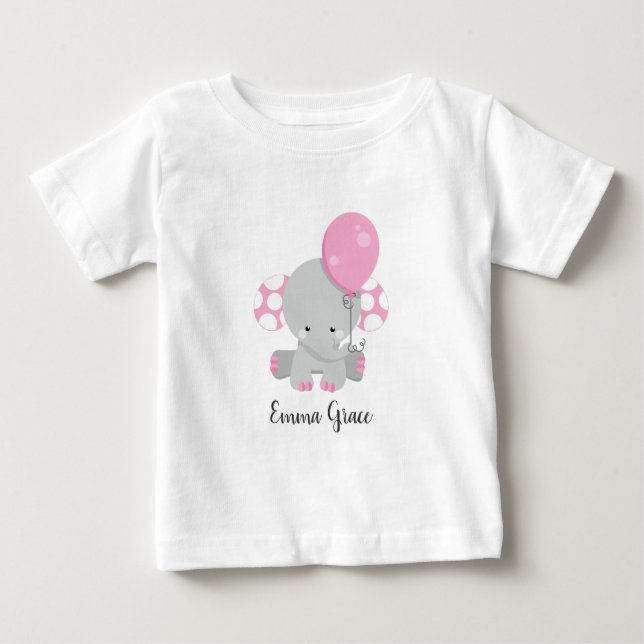 Cute Rosa Elephant Girl Baby Monogram Tee (Framsida)