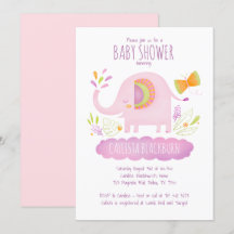 Cute Rosa Elephant Girl Baby Shower