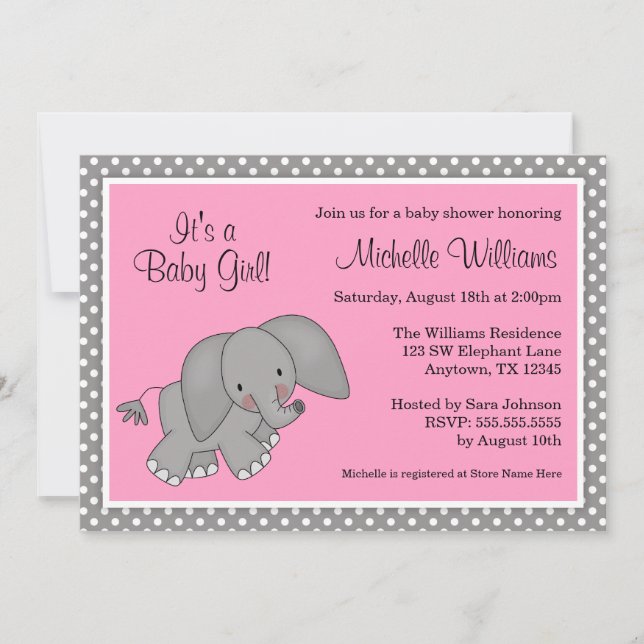Cute Rosa Elephant Girl Baby Shower-inbjudningar Inbjudningar (Framsida)