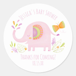 Cute Rosa Elephant Girl Baby Shower Sticker Runt Klistermärke