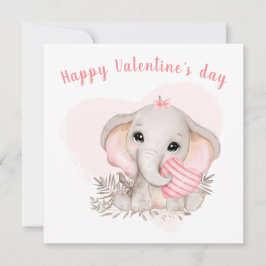 Cute Rosa Elephant Heart Girl Valentine's day Card Kort