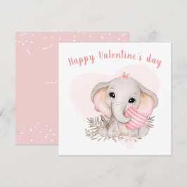 Cute Rosa Elephant Heart Girl Valentine's day Card Kort