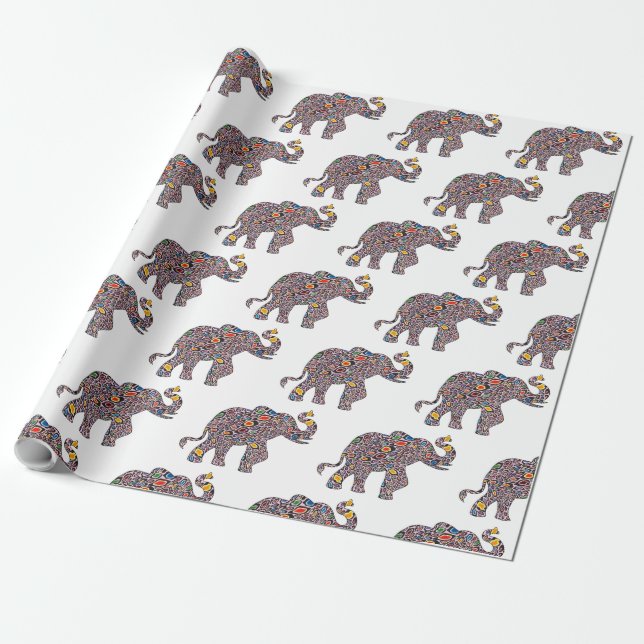 Cute Rosa Elephant i ett Psychedelic Cheetah Patte Presentpapper (Utrullad)