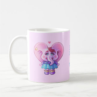 Cute Rosa Elephant in Kärlek (med ditt namn) Kaffemugg