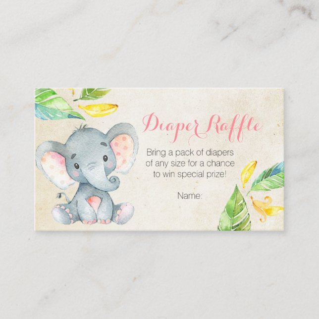 Cute Rosa Elephant - kort för dykande raffle (Framsida)