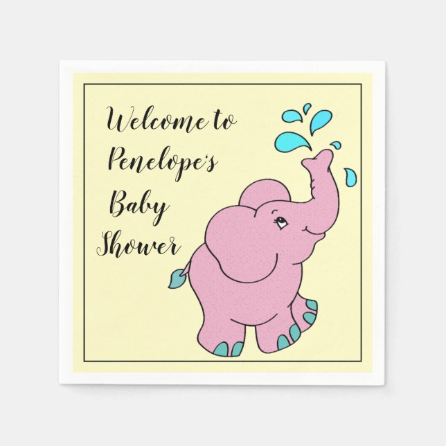 Cute Rosa Elephant med ditt namn Babykläder Pappersservett (Framsidan)