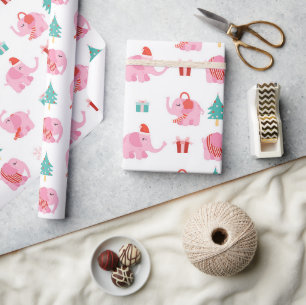 Cute Rosa Elephant Modern Jul-Helgdagar Presentpapper