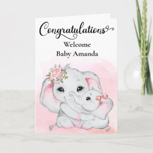Cute Rosa Elephant Mor Baby Grattisar Kort