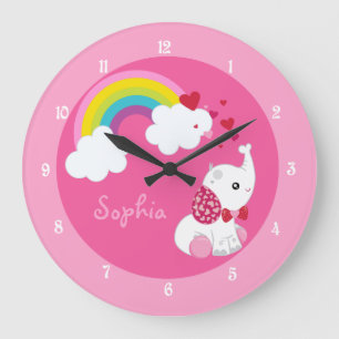 Cute Rosa Elephant Nursery Stor Klocka