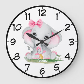 Cute Rosa Elephant Pacie Girls Stor Klocka