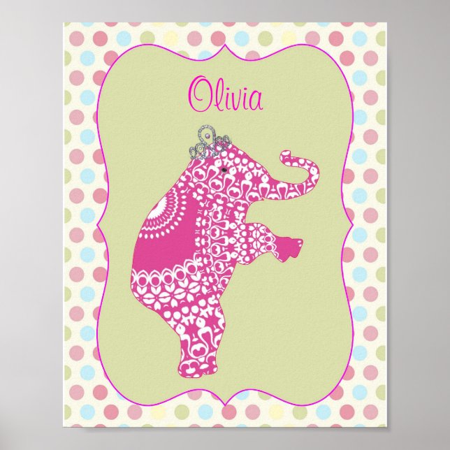Cute Rosa Elephant Princess Personlig Poster (Framsidan)