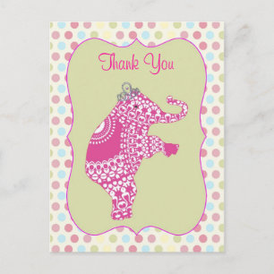 Cute Rosa Elephant Princess Tack Cards Vykort