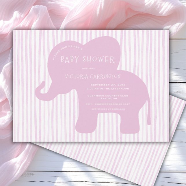 Cute Rosa Elephant Rand Baby Shower Inbjudningar (Skapare uppladdad)