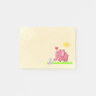 Cute Rosa Elephant Smelling Flowers Post-it Block