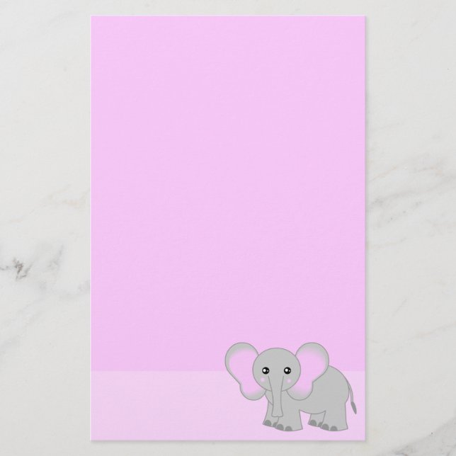 Cute Rosa Elephant Stationary Brevpapper (Framsida)