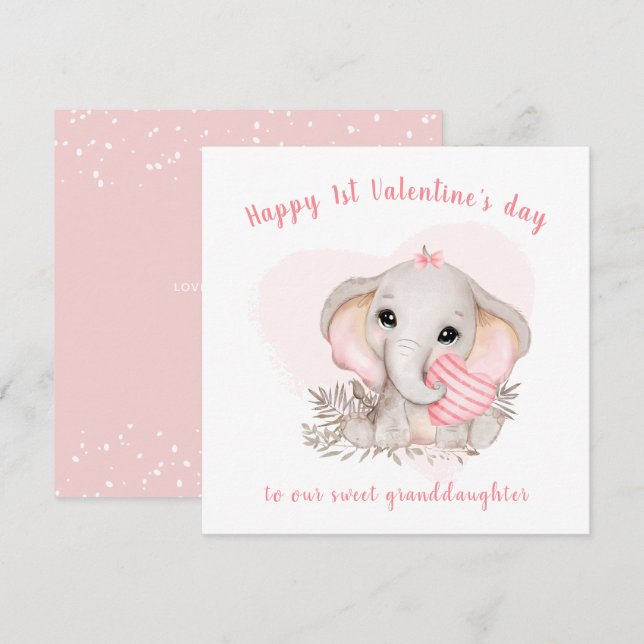 Cute Rosa Elephant Valentines dagskort Kort (Fram/baksida)