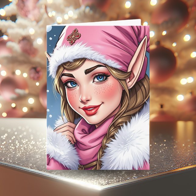 Cute Rosa Elf | God jul Kort (Skapare uppladdad)