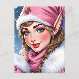 Cute Rosa Elf | God jul Personlig Helg Vykort