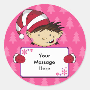 Cute Rosa Elf-julklapp Märkre Sticker Runt Klistermärke