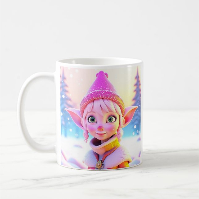 Cute Rosa Elf Whimsical jul Kaffemugg (Vänster)