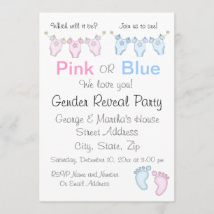 Cute Rosa eller Blue Gender Reveal bjudande Inbjudningar