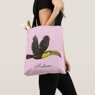 Cute Rosa Exotic Tropical Toucan Bird Anpassningsb Tygkasse