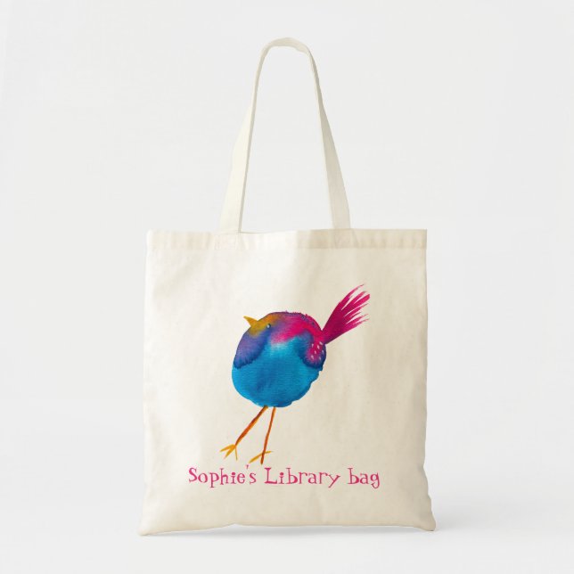 Cute rosa-fågelpåse bibliotek tygkasse (Framsidan)