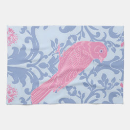 Cute rosa-fåglar i ljusblått kökshandduk