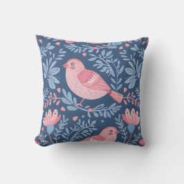 Cute rosa-fåglar på blått grått kudde