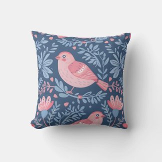 Cute rosa-fåglar på blått grått kudde