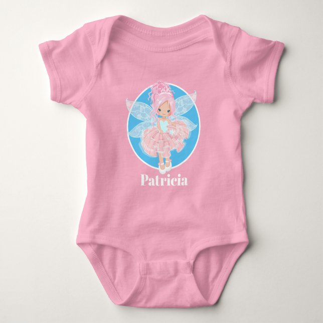 Cute rosa fairy add namn flicka t shirt (Framsida)