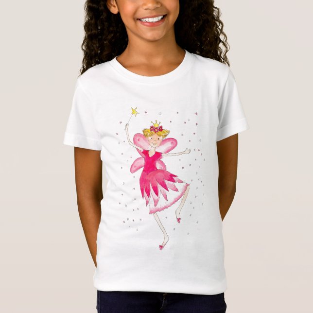 Cute Rosa Fairy Girls Tee Shirt (Framsida)