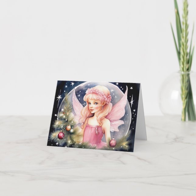 Cute Rosa Fairy-julkort Tack Kort (Framsida)
