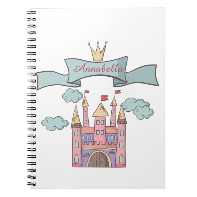 Cute Rosa Fairy Tale Princess Castle Custom Name Anteckningsbok (Framsidan)