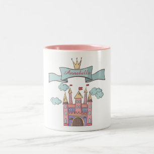 Cute Rosa Fairy Tale Princess Castle Custom Name Två-Tonad Mugg