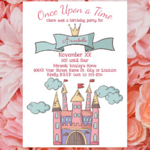 Cute Rosa Fairy Tale Princess Castle Inbjudningar