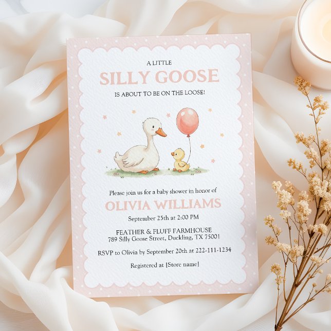 Cute Rosa Fånig Goose Girl Baby Shower Inbjudningar (Skapare uppladdad)