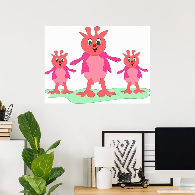 Cute Rosa Fantasy Skapar vitaktiga Utomjordingar Poster (Skapare uppladdad)