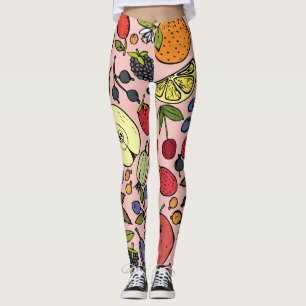 Cute rosa färglös frukt mönster för henne leggings