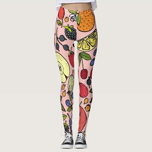 Cute rosa färglös frukt mönster för henne leggings (Framsida)