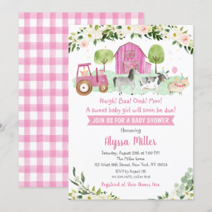 Cute Rosa Farm Baby Shower Inbjudningar