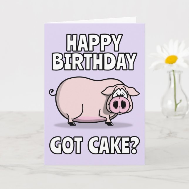 Cute Rosa Farmyard Gris. Har Cake? Yummy Birthday Kort (Liten växt)