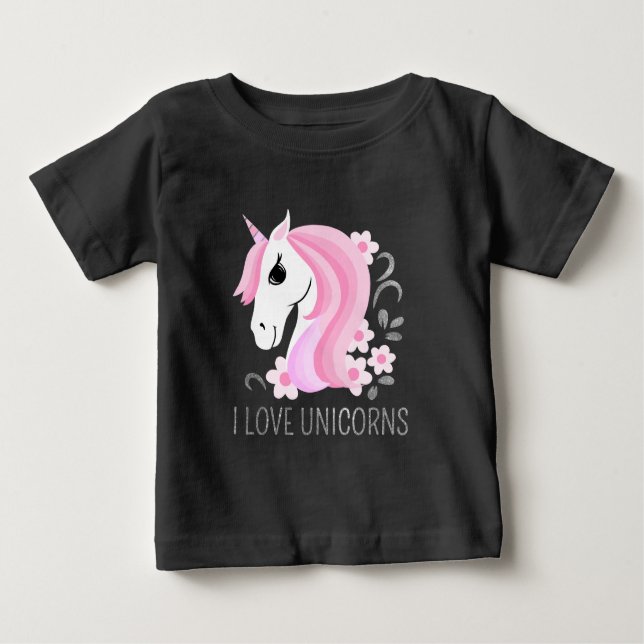 Cute rosa faux silver magic Unicorn anpassade T Shirt (Framsida)