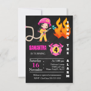Cute Rosa Firefighter Birthday-inbjudan Inbjudningar